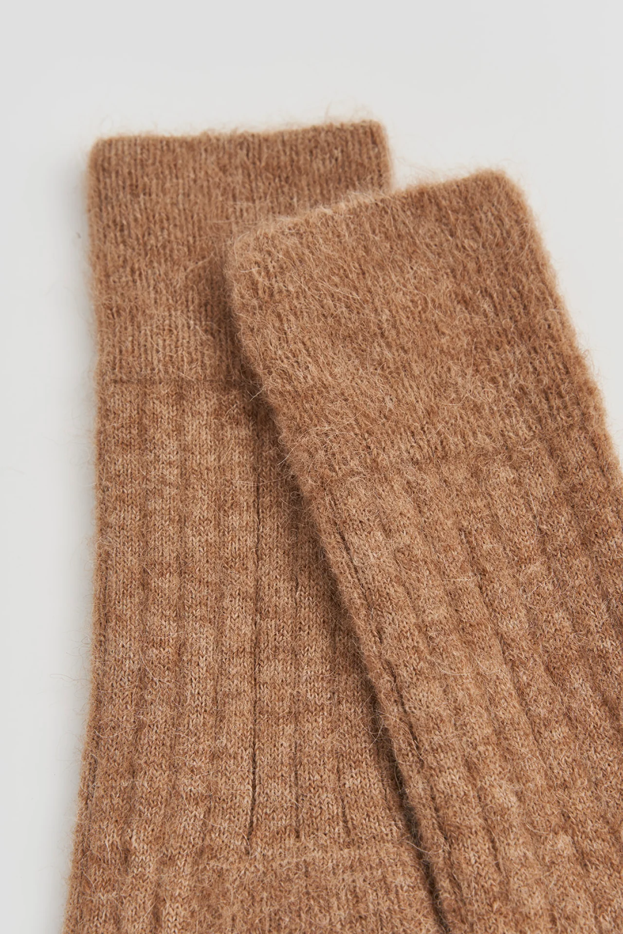 Biscuit Beige Ultra Soft Alpaca Ribbed Bed Socks - Image 3